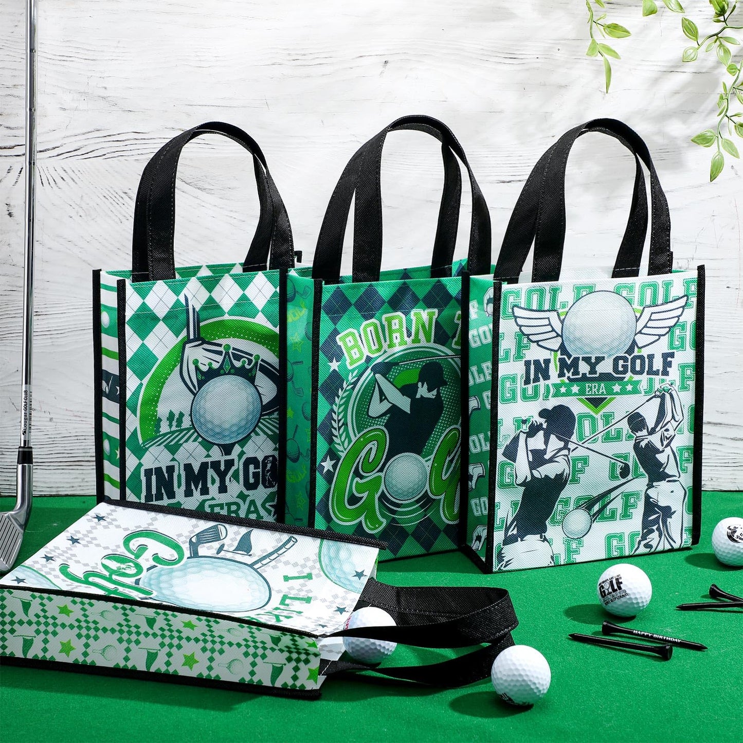 Estune 24 Pcs Golf Party Favor Bags Golf Gift Goodie Bags Treat Candy Non Woven Wrapping with Handles Tote for Sports Birthday Party Supplies Sports Theme Decorations