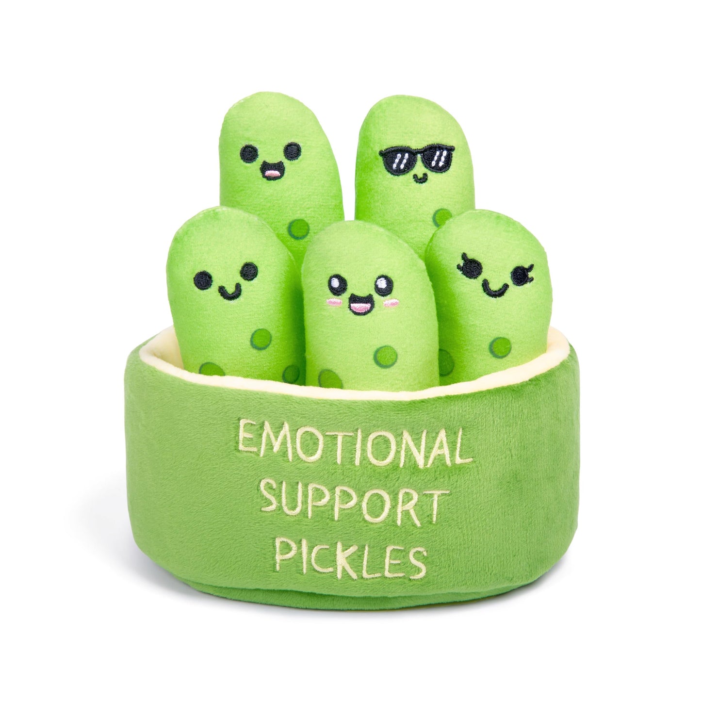 Emotional Support Pickles by Relatable, Cuddly Stuffed Animals and Toys, Squishy Toys and Plushies, Perfect Funny Pickle Gifts for Loved Ones of All Ages, Includes 5 Plushies with Carrying Basket