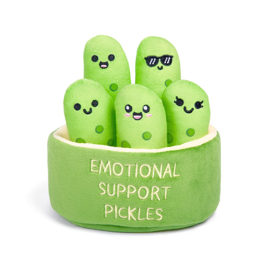 Emotional Support Pickles by Relatable, Cuddly Stuffed Animals and Toys, Squishy Toys and Plushies, Perfect Funny Pickle Gifts for Loved Ones of All Ages, Includes 5 Plushies with Carrying Basket