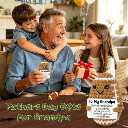Mini Funny Grandpa Fathers Day Birthday Gifts from Grandkids, Handmade Crochet Football Grandpa Gifts from Granddaughter Grandson Cute Decor, Great Grandfather Grandparents Present for Father's Day