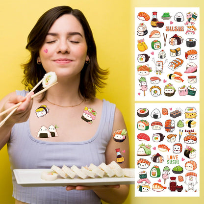Sushi Temporary Tattoos Stickers, Japanese Theme Tattoo Stickers for Kids, Birthday Party Favors Goodie Bag Fillers Supplies Decorations, Classroom School Prizes Rewards Gifts(6 Sheets)
