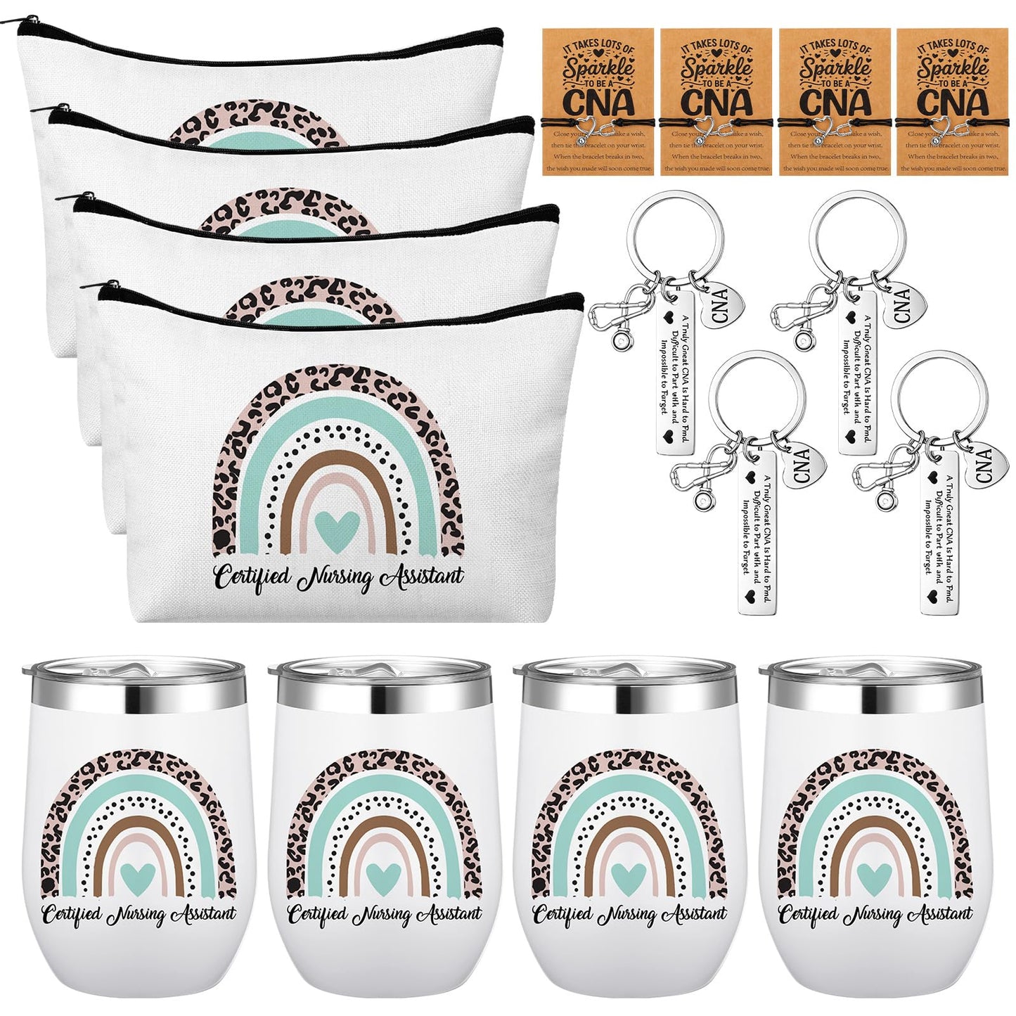 Maxcheck 16 Pcs Cna Week Gifts Set Include Tumbler Cosmetic Bag Keychain Bracelets and Cards for Cna Rn Nursing Student Graduation Office Essentials Nurse Week Appreciation Gift