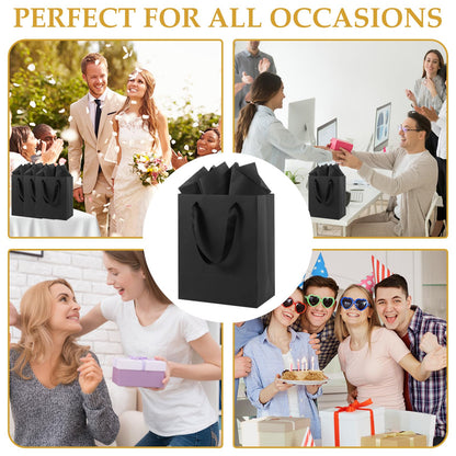 Epoesch 8 Pack Black Small Gift Bags with Handles and Tissue Paper, 8x5x10 Inch Paper Bags for Men, Women, Birthdays Party, Baby Showers, Weddings, Valentine's Day, Easter, Anniversaries (Black small-8Pcs)