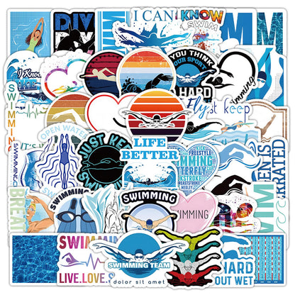 60PCS Swimming Stickers Waterproof Vinyl Swimmer Stickers for Water Bottles Luggage Phone, Asverbet Cute Sport Stickers for Teens Adults Swim Decorations Gifts for Kids