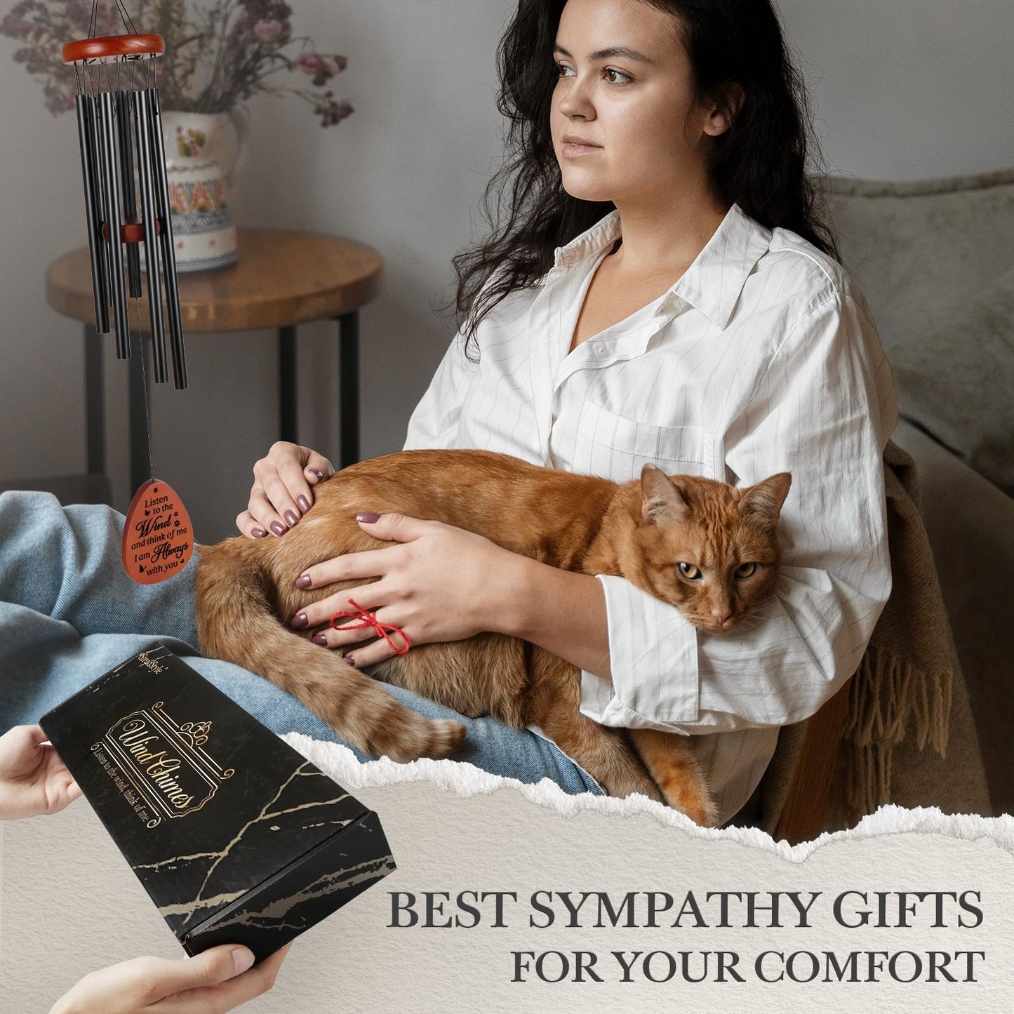 SteadStyle Cat Memorial Gifts for Loss of Cat, Pet Memorial Wind Chimes, Pet Memorial Gifts for Cats, Loss of Cats Sympathy Gift, Remembrance Sympathy Wind Chime Outdoor Garden Patio 25.5 in