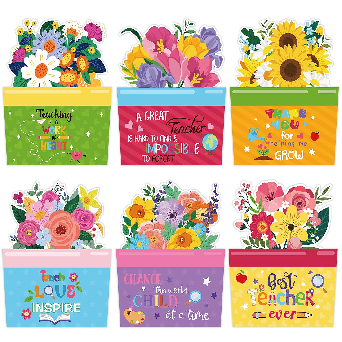 FOIMAS 24 Pack Teacher Appreciation Gift Card Holders Flower Teachers Gift Cards Money Holders Greeting Cards for End of School Year Graduation Teacher Appreciation Gift