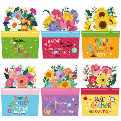 FOIMAS 24 Pack Teacher Appreciation Gift Card Holders Flower Teachers Gift Cards Money Holders Greeting Cards for End of School Year Graduation Teacher Appreciation Gift