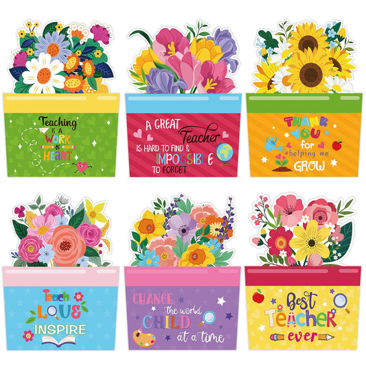 FOIMAS 24 Pack Teacher Appreciation Gift Card Holders Flower Teachers Gift Cards Money Holders Greeting Cards for End of School Year Graduation Teacher Appreciation Gift