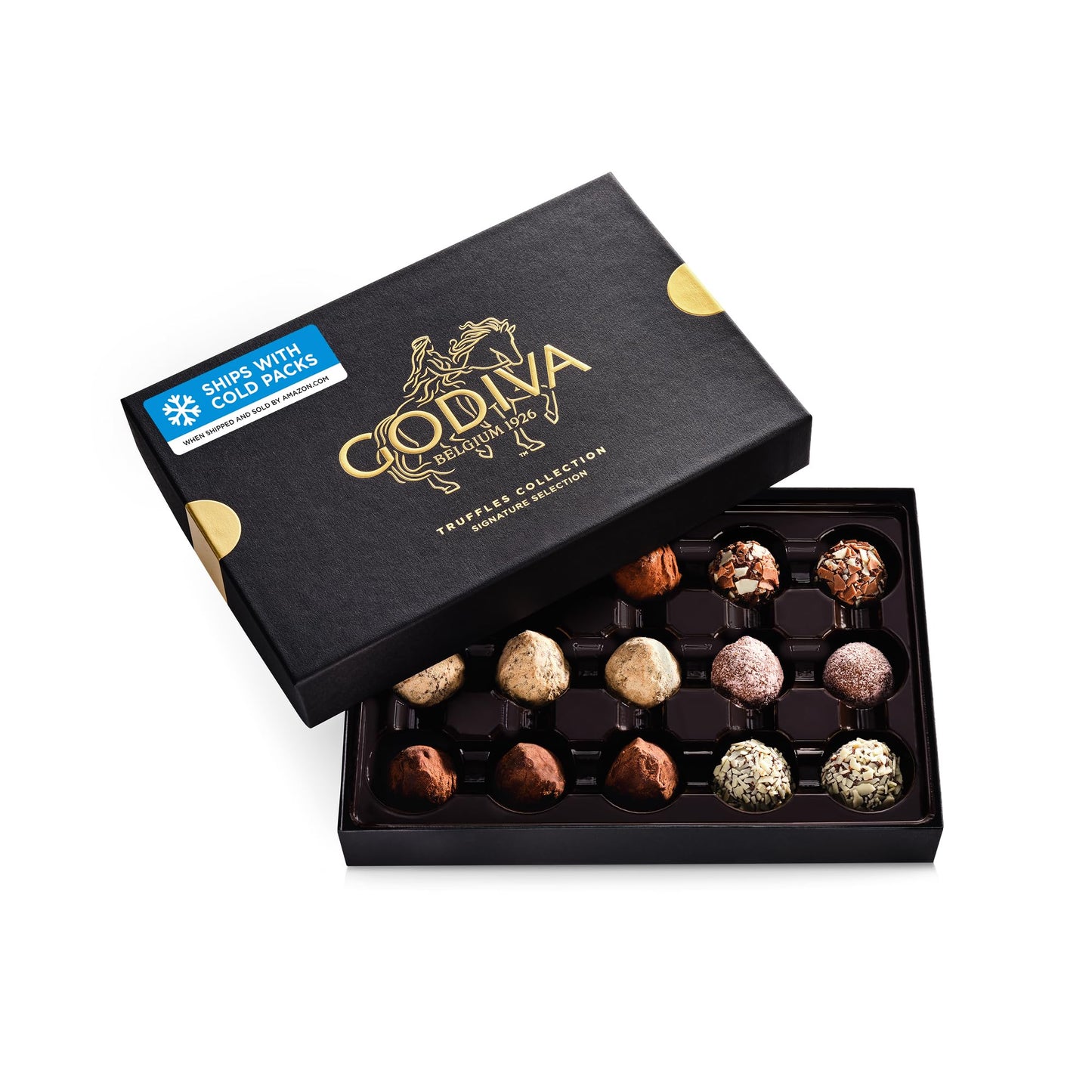 Godiva Signature Truffle Gift Box, Belgian Dark and Milk Chocolates with Ganache Center, Gourmet Gift for Birthdays, Holidays, Kosher, 15 Pc