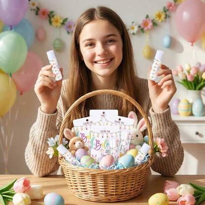 48 Pack Easter Basket Stuffers Lip Balm Gifts Bulk Easter Basket Fillers Party Favors for Adults Women Teacher Coworkers Thank You Gift Set You're the Balm Moisturizing Lip Care (Bunny)