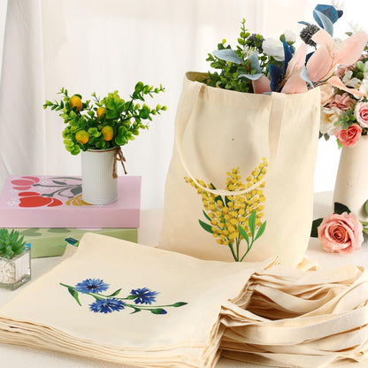 Shinylin 12 Pcs Floral Canvas Tote Bags Bulk Reusable Flower Tote Bags Book Club Gift Totes for Birthday Teacher Mother Women Gift (12 Classic Flowers)