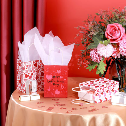 Spakon 8 Pcs Valentines Day Gift Bags Valentines Paper Gift Bags with Handles Bag for Cards, Galentines, Teacher Present, Classroom Party, Wedding Birthday Party Favor (5.5 x 4 x 2.75 Inch)