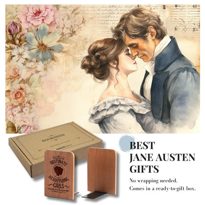Jane Austen Gifts for Women Men, Novelty Bookends Unique, Pride and Prejudice Gifts for Book Lovers, Heavy Duty Wooden Book Ends for Shelves Decorative(1 Pair, 4.72x6.69 Inches)