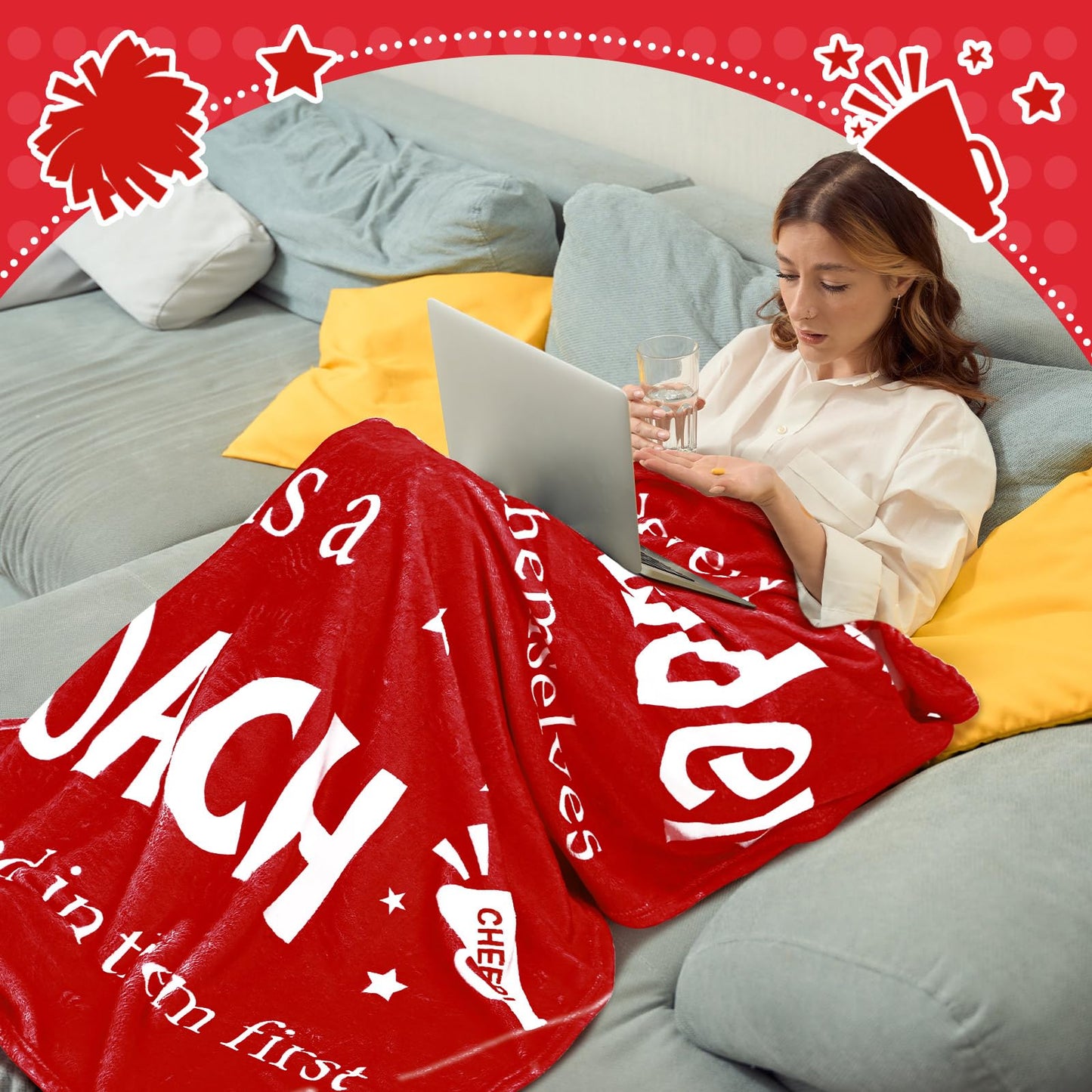 Tingjoo Cheer Coach Gift for Women 40‘' x 50‘' Cheerleader Blanket Cheerleading Appreciation Gift Cheer Blanket for Birthday Graduation Retirement Sports Party(Red)