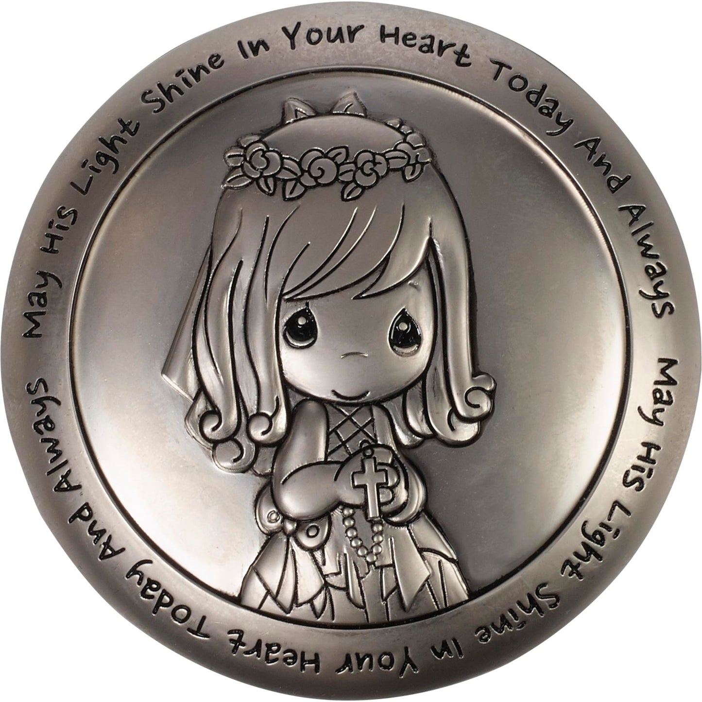 Precious Moments Rosary Communion Gift, May His Light Shine in Your Heart Today & Always Girl First Communion Rosary & Silver Zinc Alloy Rosary Box