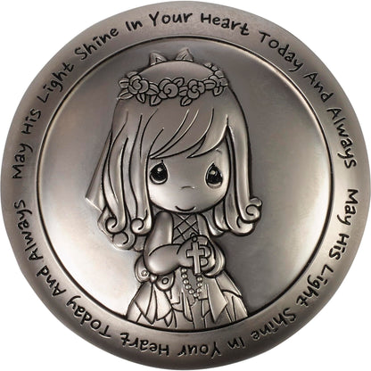 Precious Moments Rosary Communion Gift, May His Light Shine in Your Heart Today & Always Girl First Communion Rosary & Silver Zinc Alloy Rosary Box