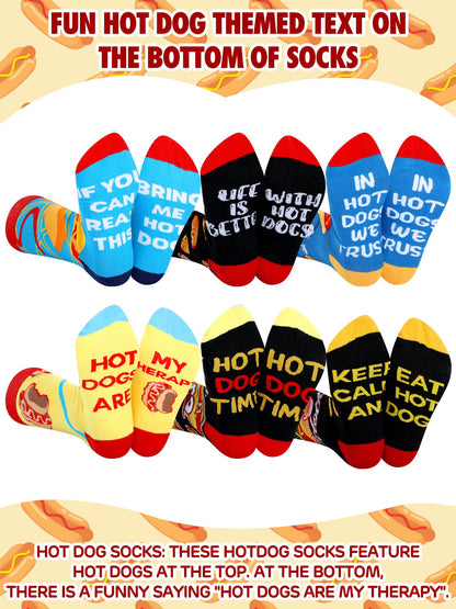 Haysandy 6 Pairs Funny Food Socks for Men Novelty Snack Lover Gift Crazy Design Socks for Pepper Bacon Hot Dogs Burger Pizza