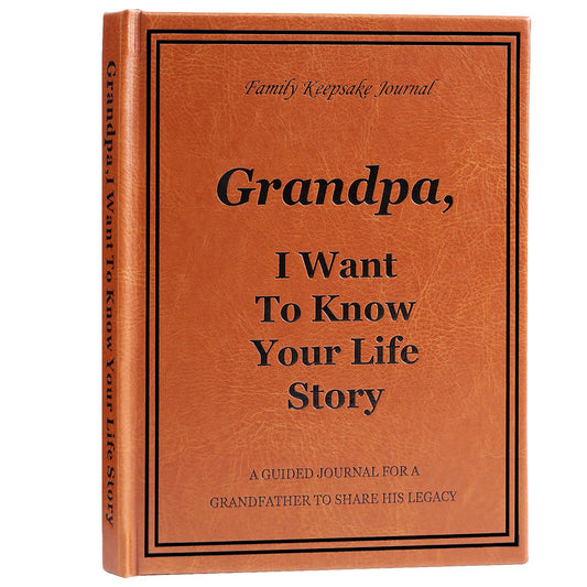 Grandpa I Want to Hear Your Life Story Journal, Leather Hardcover Book with 250+ Prompt Questions for Grandfather to Share His Love and Memories, Gifts for Grandpa Birthday Father's Day Christmas