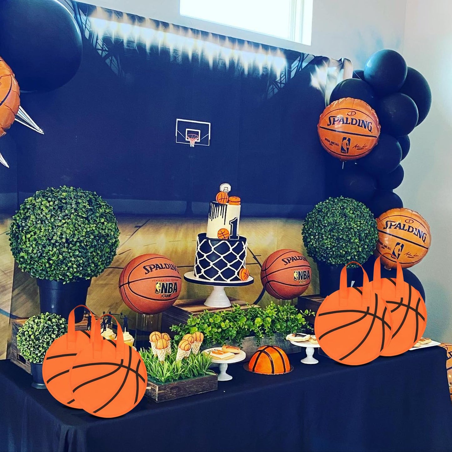 KERINGO 16 PCS Basketball Party Favor Bags Ball Themed Goodie Candy Snacks Bag Basketball Gift Bags Non Woven Gift Bags for Kids Adults Sport Party Supplies