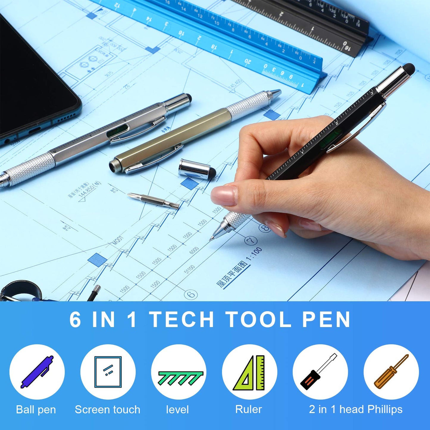 Honoson 30 Pcs Father's Day Multi Tool Pens Gift Pen Bulk for Men 6-in-1 Multitool Pen with Ruler, Level Gauge, Ballpoint, Stylus, Screwdrive Multifunction Birthday Gifts (Multi Color)
