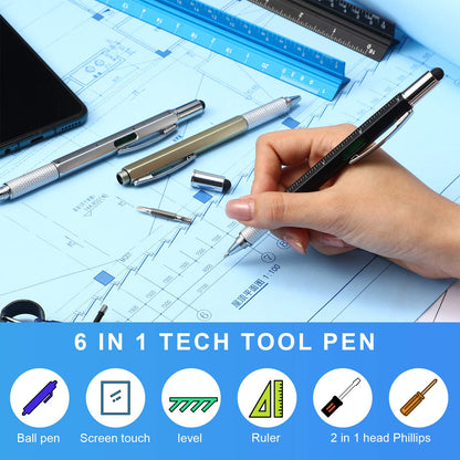 Honoson 30 Pcs Father's Day Multi Tool Pens Gift Pen Bulk for Men 6-in-1 Multitool Pen with Ruler, Level Gauge, Ballpoint, Stylus, Screwdrive Multifunction Birthday Gifts (Multi Color)
