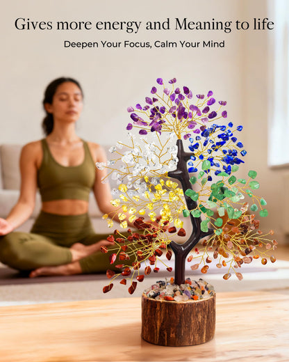 7 Chakra Crystal Tree of Life, Handmade Crystal Decor for Desk, Home Office & Meditation Room, Meaningful and Calming Gemstone Tree,Housewarming, Birthday Gifts for Women, Mom