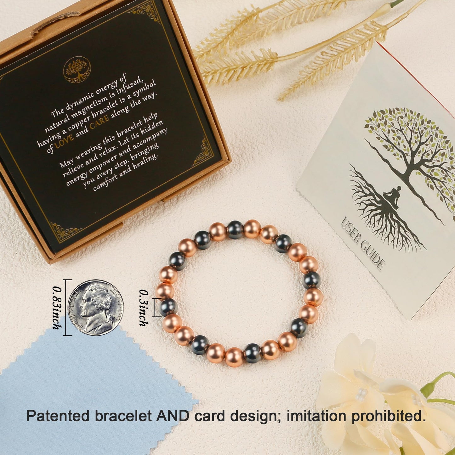 PEALICIOUS Copper Bracelet for Women and Men, 8MM Copper Magnetic Bracelet with 3500 Gauss Magnet Beads as Rakhi Gift for Sister, Cooper Hematite Jewelry Pulsera De Cobre para Mujer for Parents