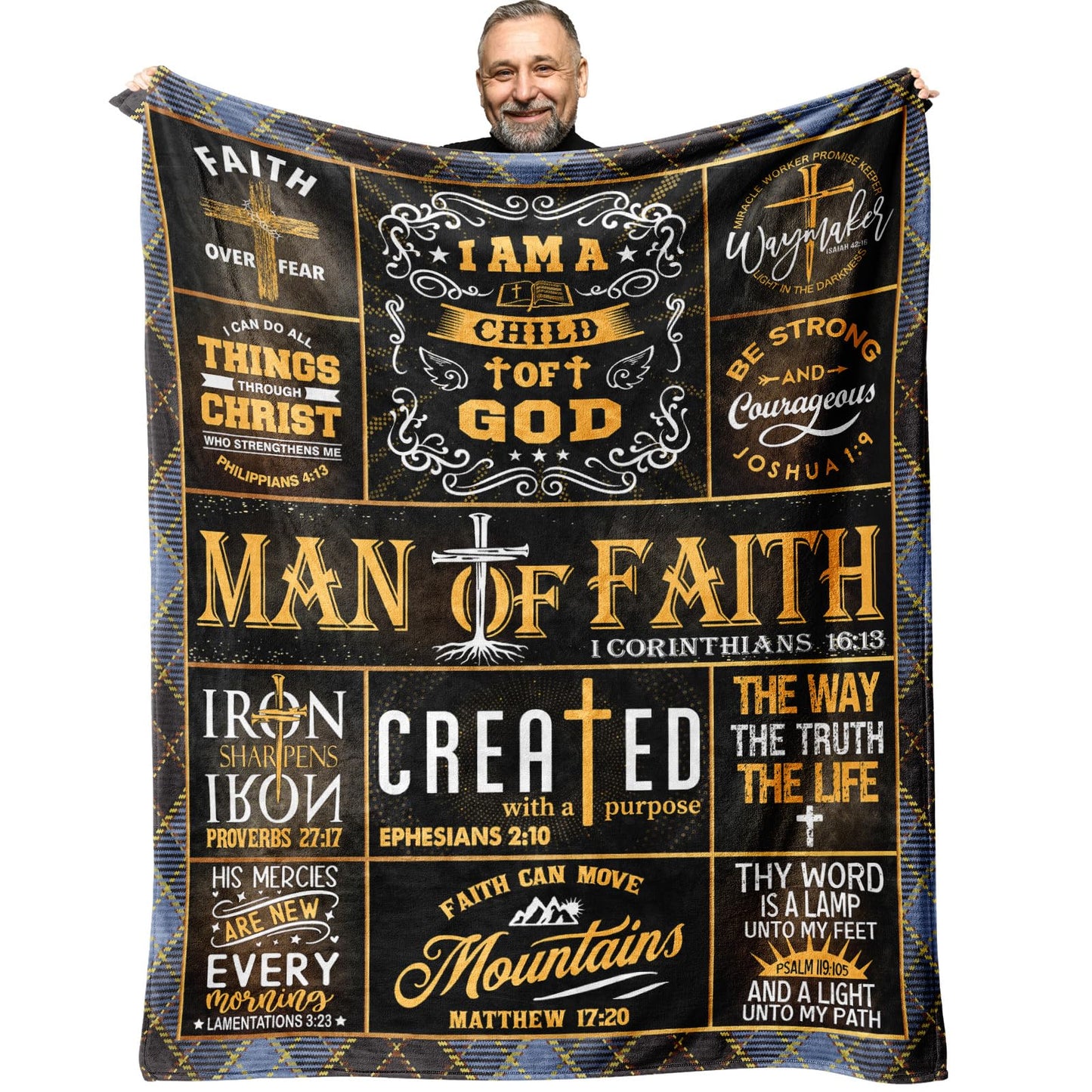 Fathers Day Christian Gifts for Men Blanket 60"x50", Religious Inspirational Spiritual Gifts for Men, Gift's for Christian Man, Pastor/Faith Based/Catholic/Bible Verse/Baptism Gift for Boys
