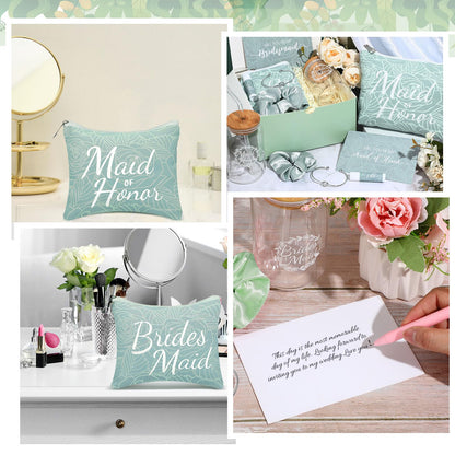 FillTouch 54 Pcs Bridesmaid Proposal Gifts, Will You Be My Bridesmaid, Maid of Honor Bride Gifts Include Gift Box Makeup Bag Invited Card Glass Cup Lip Balm Scrunchie Knotted Bracelet(Green)