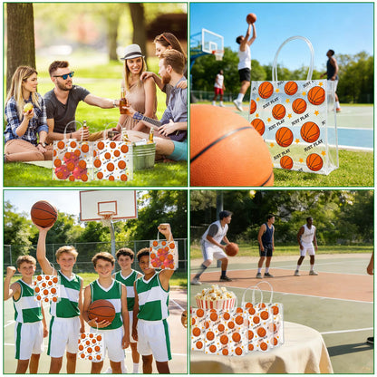 AUGSUN Basketball Themed PVC Clear Tote Bags, 28 Pack Basketball Gift Bags with Handles, Sport Snack Bags for Party Favors, Snacks, and Sports Events