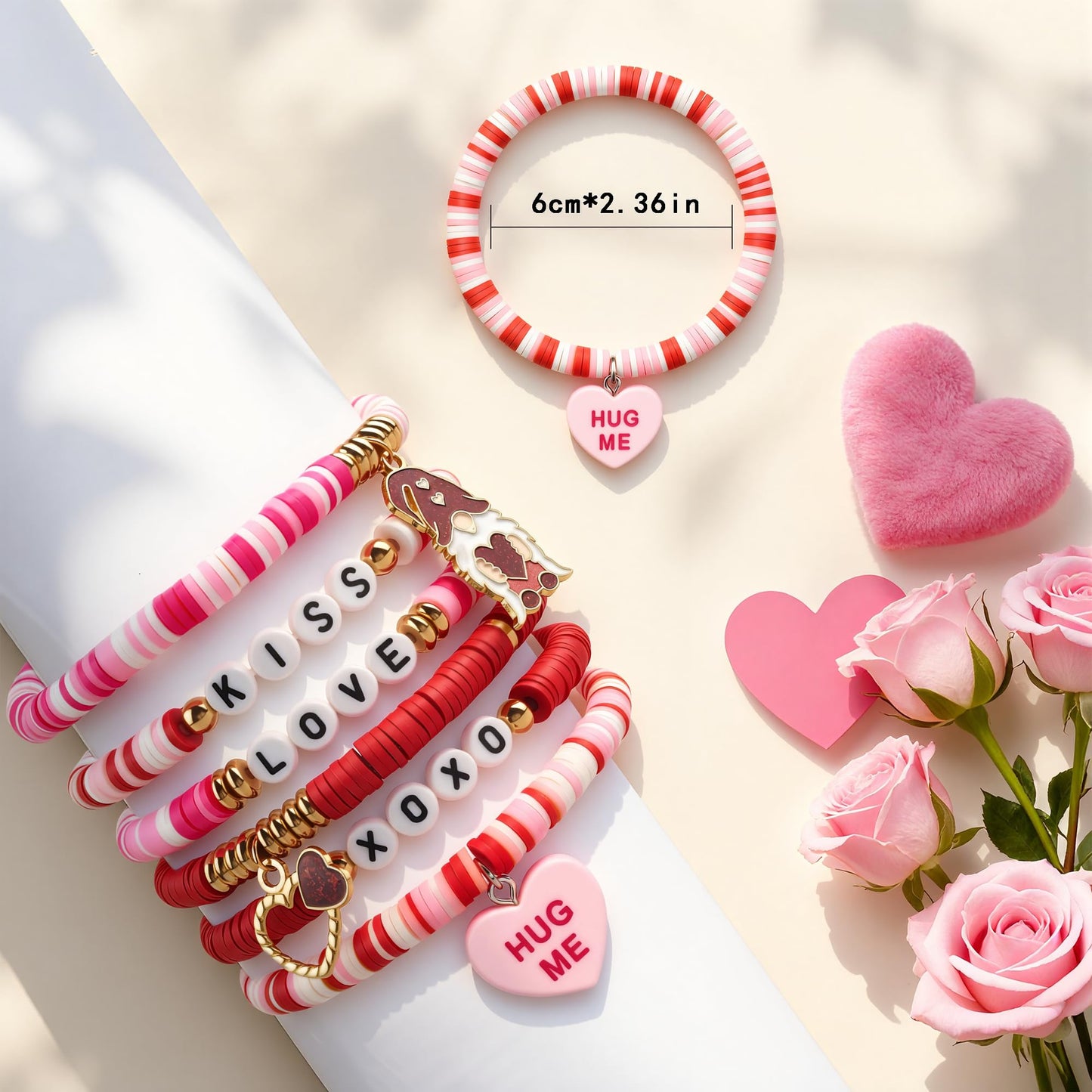 OHOME Valentines Day Outfit Women - 6 Pack Bracelets for Her | Valentines Day Gifts for Her - Valentines Shirts Dress Pajamas | Galentines Decorations Decor Party Supplies