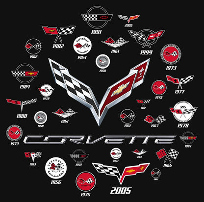 JH DESIGN GROUP Mens Corvette T-Shirt C7 C6 C5 C4 C3 C2 C1 Collage Black Shirt