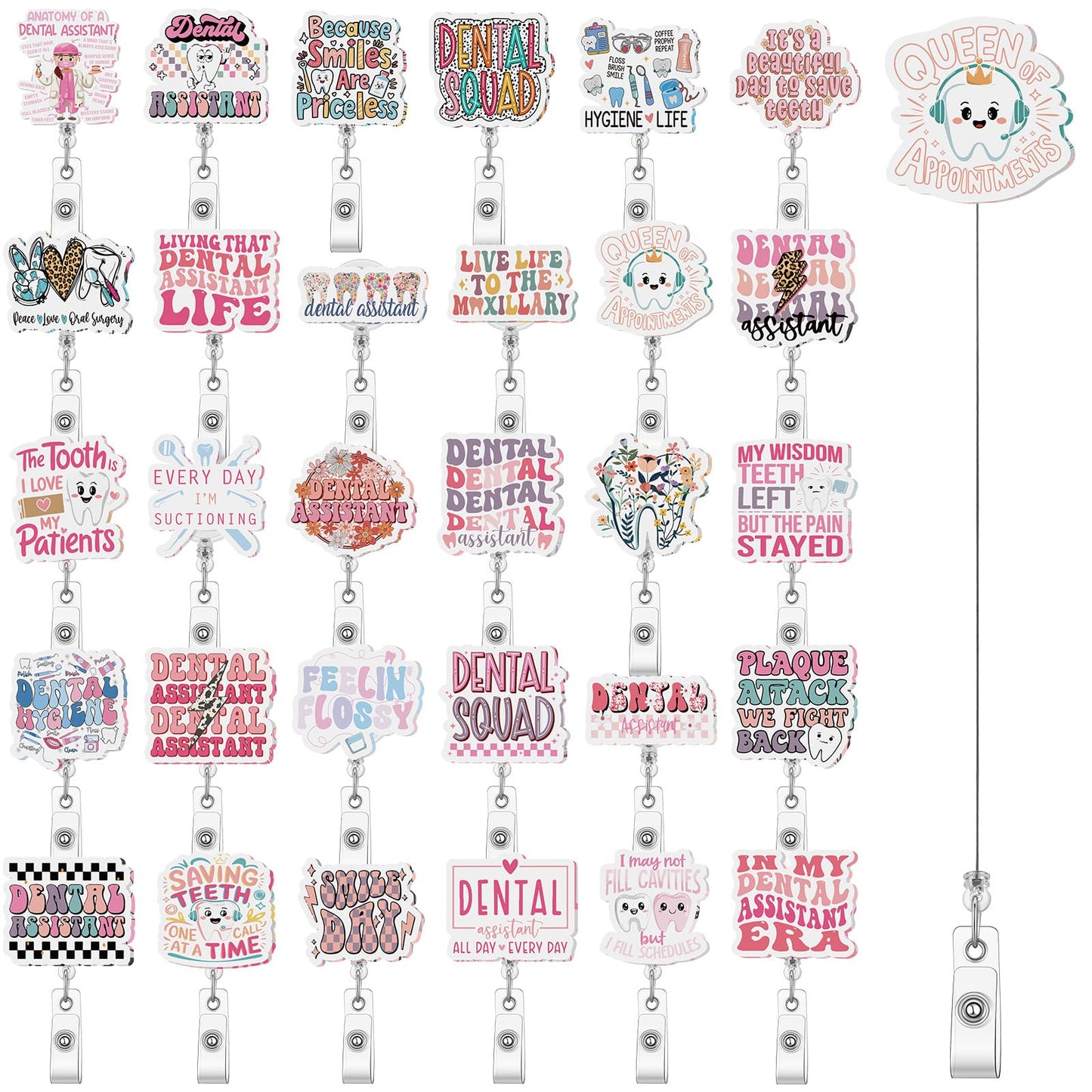 Geyoga 30 Pcs Dental Assistant Gifts Dental Badge Holder Gifts Bulk Retractable Badge Reels Cards Holder with Clip for Coworkers Office Hygiene Hygienist School Student Friend Appreciation