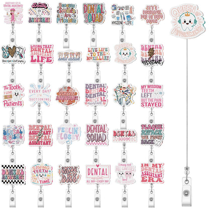Geyoga 30 Pcs Dental Assistant Gifts Dental Badge Holder Gifts Bulk Retractable Badge Reels Cards Holder with Clip for Coworkers Office Hygiene Hygienist School Student Friend Appreciation