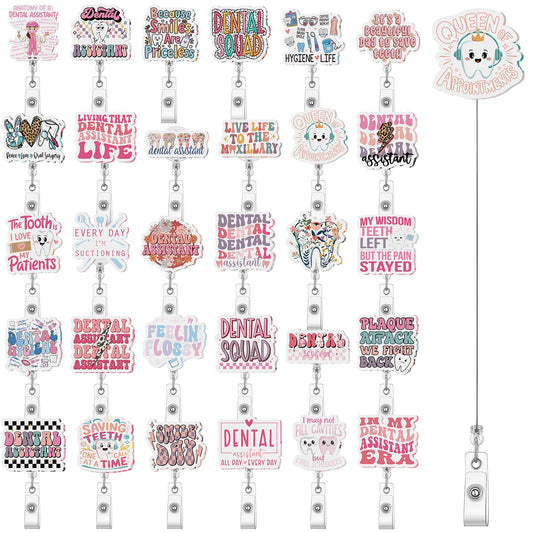 Geyoga 30 Pcs Dental Assistant Gifts Dental Badge Holder Gifts Bulk Retractable Badge Reels Cards Holder with Clip for Coworkers Office Hygiene Hygienist School Student Friend Appreciation