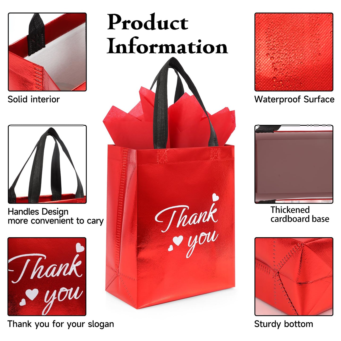 Addblu 60 Pcs Reusable Gift Bags with Handles - Includes 20 Thank You Gift Bags, 20 Tissue Papers, 20 Cardboard Bases for Employee Appreciation Gifts Bulk, Team, Staff, Teachers, Coworkers, Business (Mix Color, 20PCS)