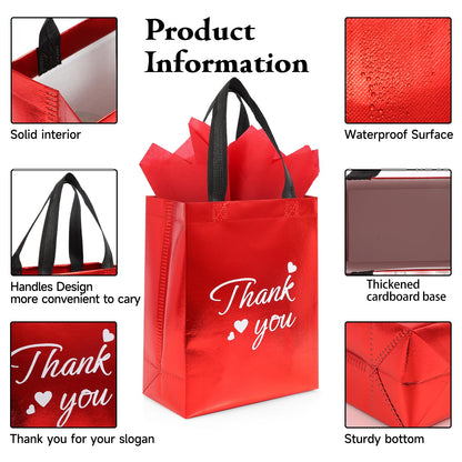 Addblu 60 Pcs Reusable Gift Bags with Handles - Includes 20 Thank You Gift Bags, 20 Tissue Papers, 20 Cardboard Bases for Employee Appreciation Gifts Bulk, Team, Staff, Teachers, Coworkers, Business (Mix Color, 20PCS)
