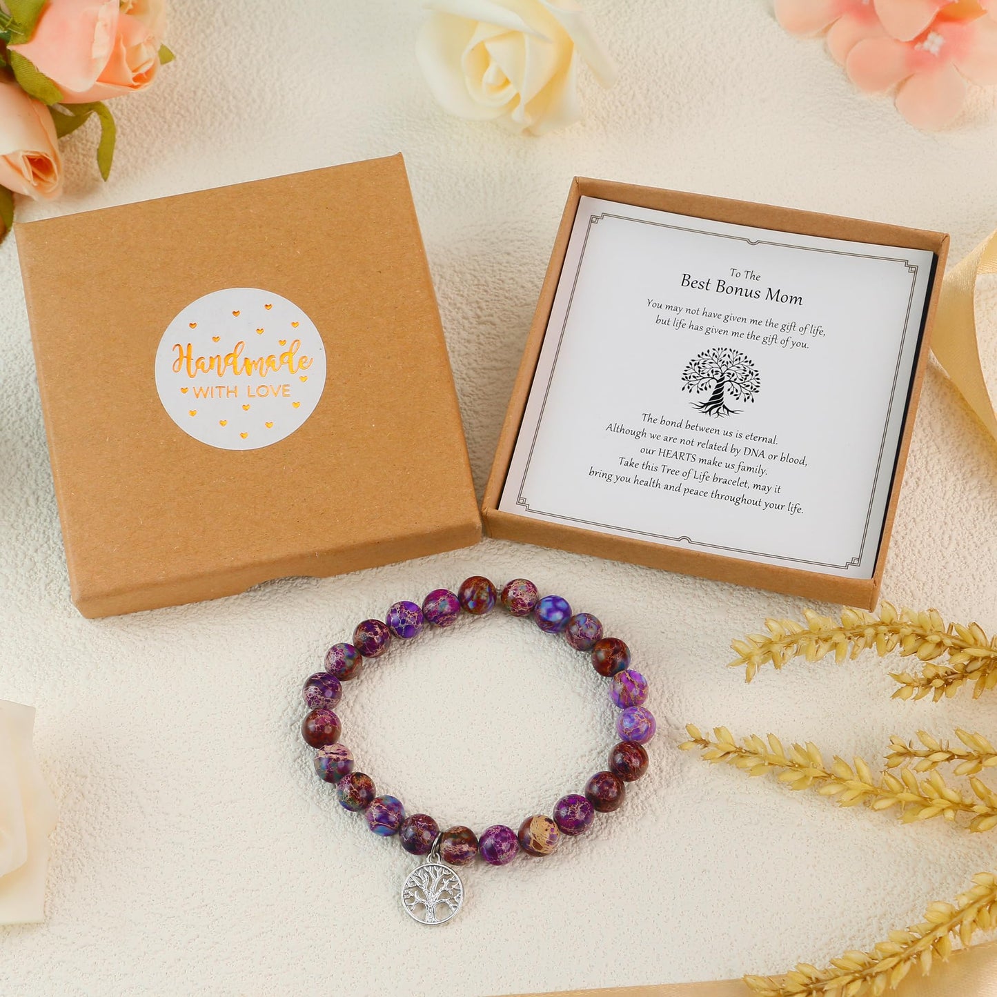 Sereney Birthday Gifts for Grandma Mom Bonus Mom, 60th 70th Birthday Gifts for Women as Grandmother Gifts, Bonus Mother Tree of Life Bracelet as Birthday Gift,Sister Bracelets for Women as Sister Gift