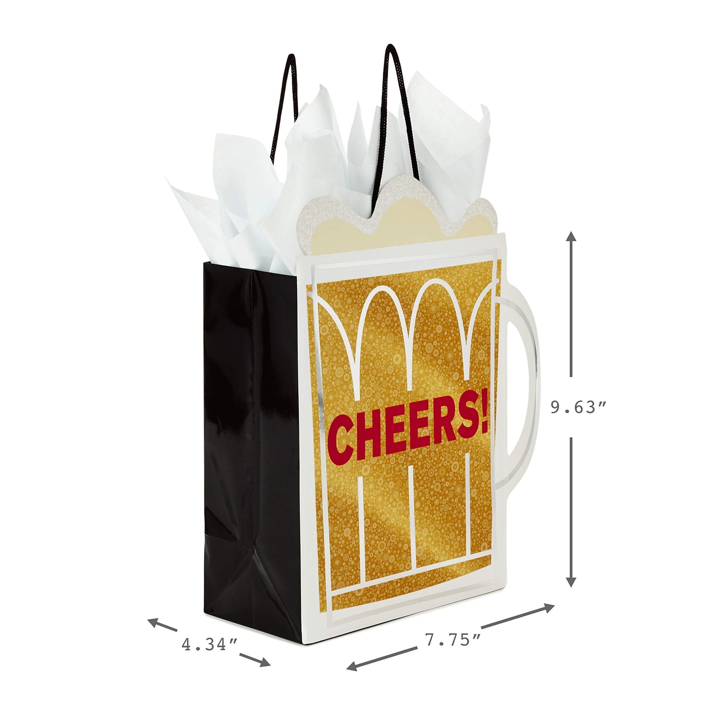 Hallmark 9" Medium Gift Bag with Tissue Paper (Cheers! Beer Mug) for Christmas, Father's Day, Birthdays, Graduations, Promotions, New Jobs or Any Occasion