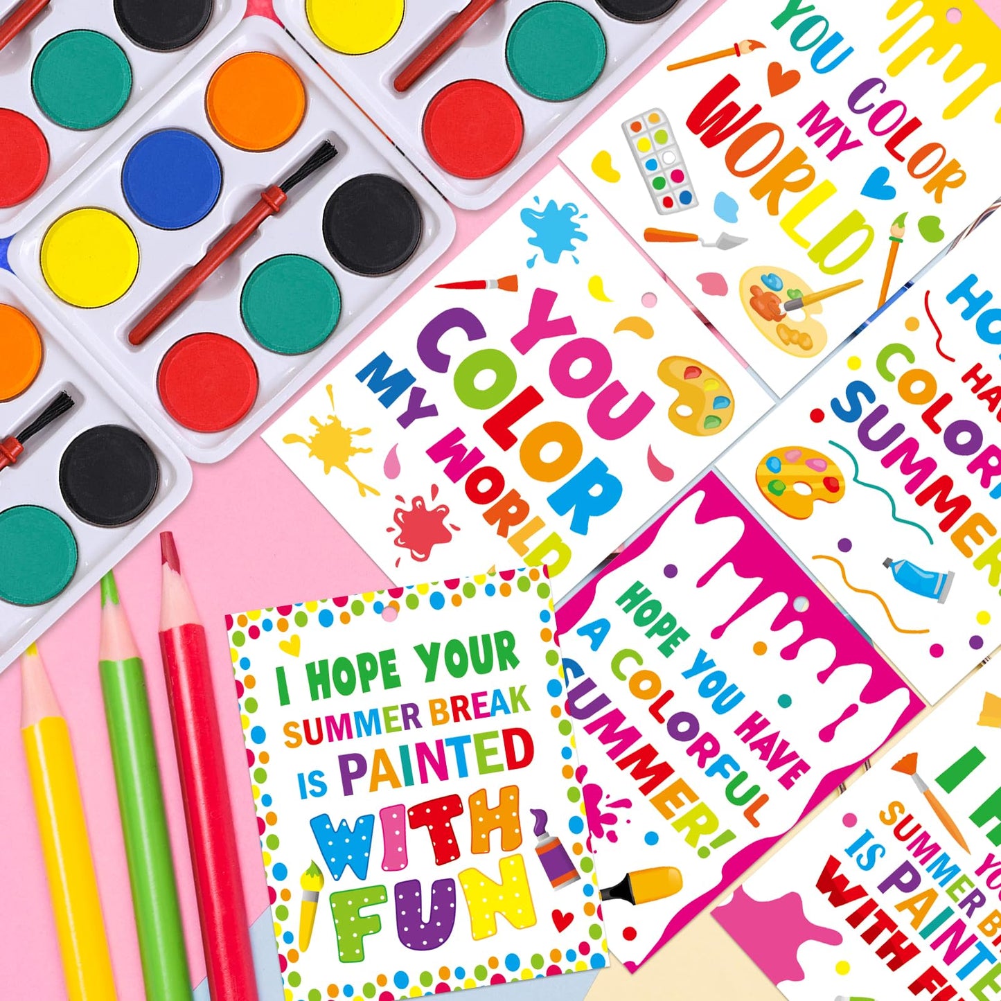 Fancy Land End of Year Student Gifts Watercolor Paint Set with Cards for Toddlers Kids Preschool Kindergarten Graduation Party Favor Supplies 24 Sets