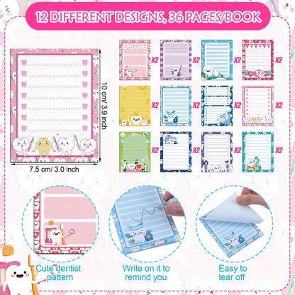 Eaasty 48 Pcs Dental Hygienists Gifts Bulk Tooth Notepads and Ballpoint Pens with Ribbon Dental Assistant Appreciation Gifts for Dentist, Nurse, Doctor, Staff, Coworker