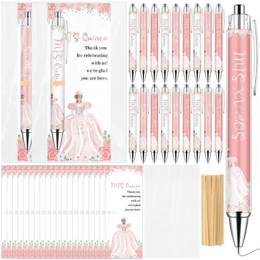 30 Set Quinceanera Party Favors Include Sweet 15 Ballpoint Pens Thank You Cards Gift Bags Quinceañera Gifts Black Ink Pen Thank You Gifts for 15th Birthday Party Mis Quince Guests Souvenir