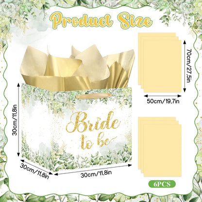 Woosytoo Large Bridal Shower Square Gift Bags Sage Green Bride Gift Bag with Tissue Paper Bridal Wrapping Paper Bachelorette Engagement Wedding Shower Favor Bag for Bride to Be Party Decoration