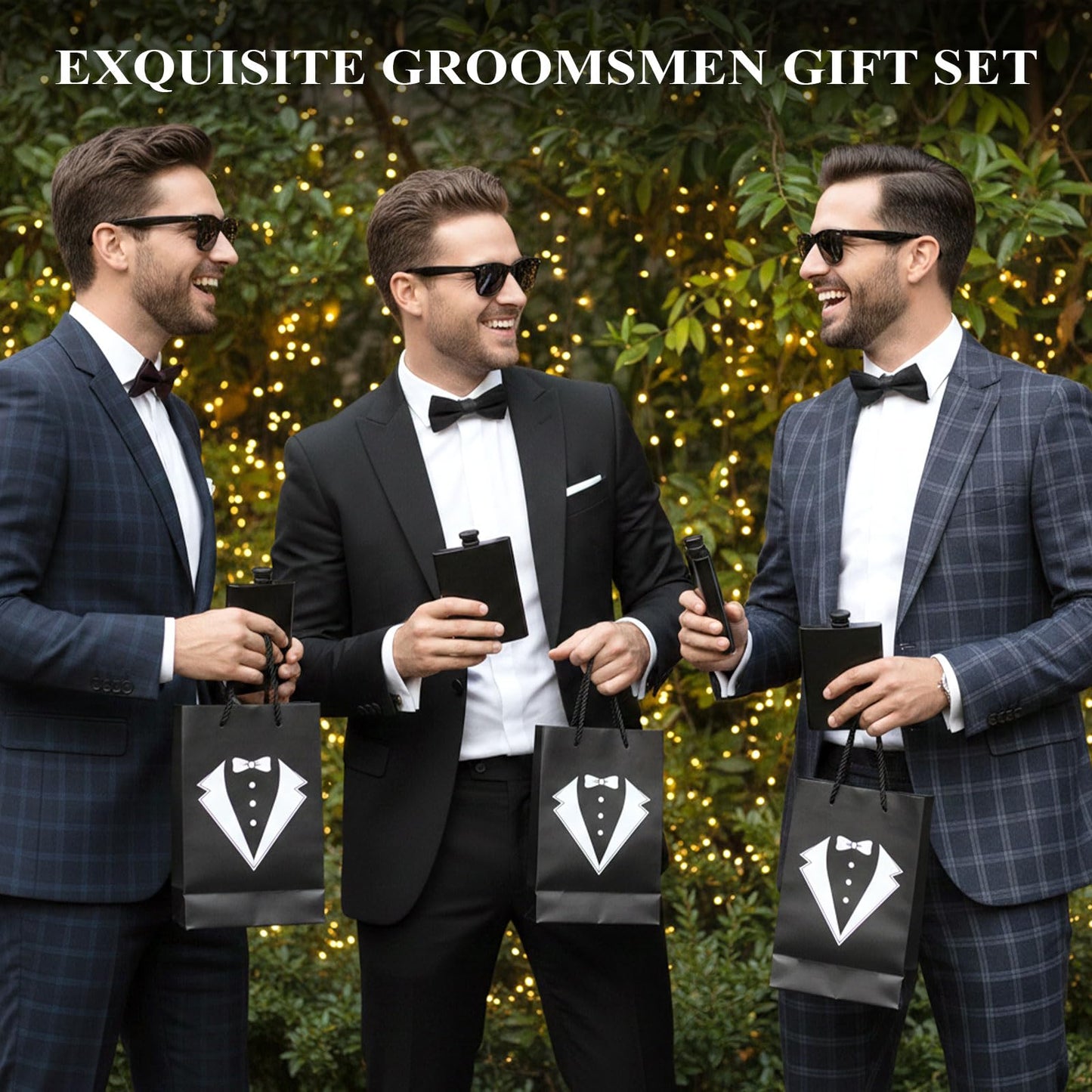 60 Pcs Groomsmen Proposal Gifts Set of 6 – Gift Bags with Shot Glasses Sunglasses PU Leather Toiletry Bag Bottle Opener Combs Coasters for Wedding Groomsman Best Man Bachelor Party