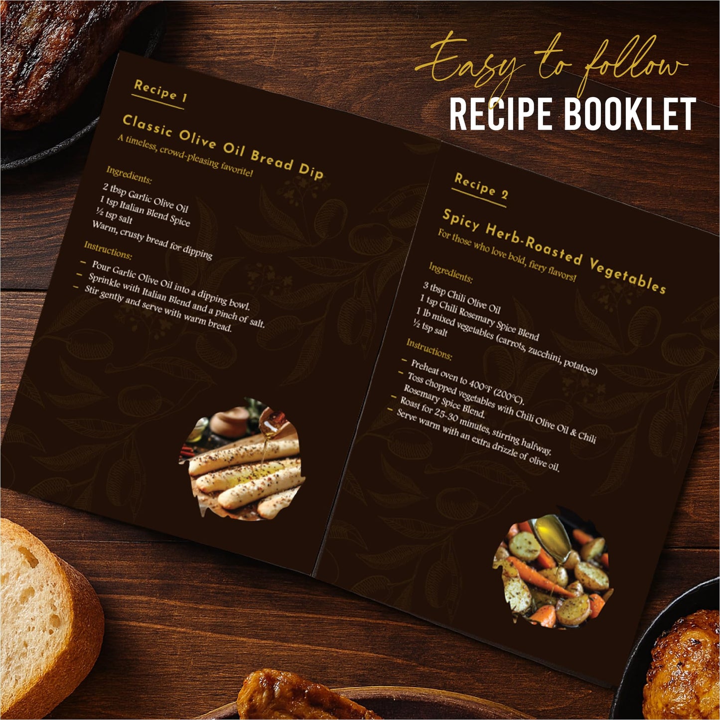 Infused Olive Oil Gift Set – Variety Pack - 4 Flavored Olive Oil Extra Virgin, 3 Spice Flavorful Infusion Blends, Bread Dipping Bowl & Recipe Booklet - Set of 8 – Gourmet Cooking Gifts for Women - Mothers Day Gifts For Mom