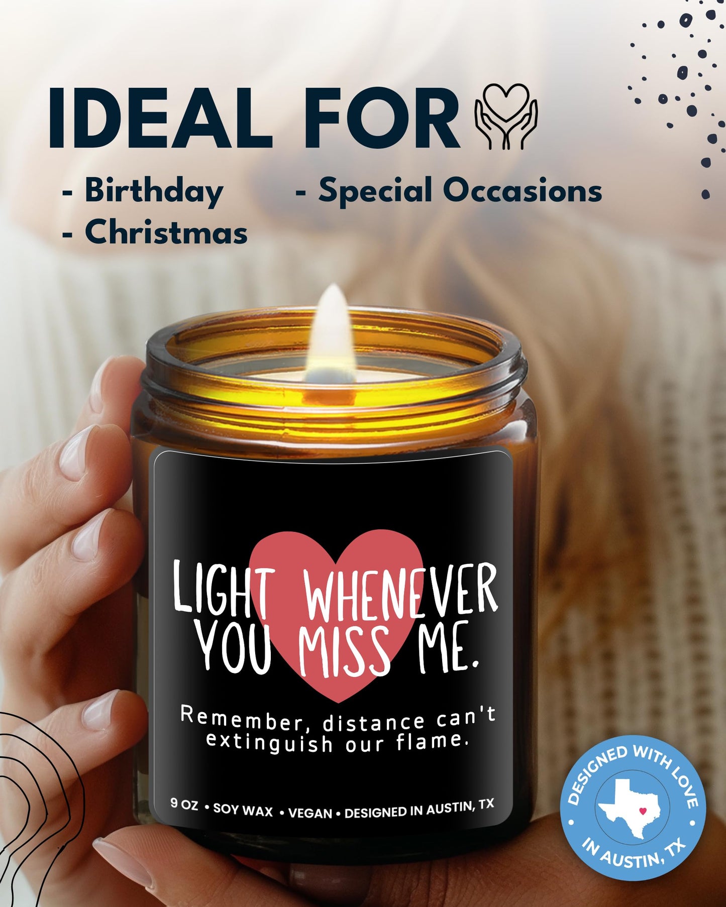 Long Distance Relationship Candle, Long Distance Relationship Gifts for Him, Thoughtful Gifts for Girlfriend or Boyfriend, Presents for Best Friend, Birthday, Christmas, Gift-Ready