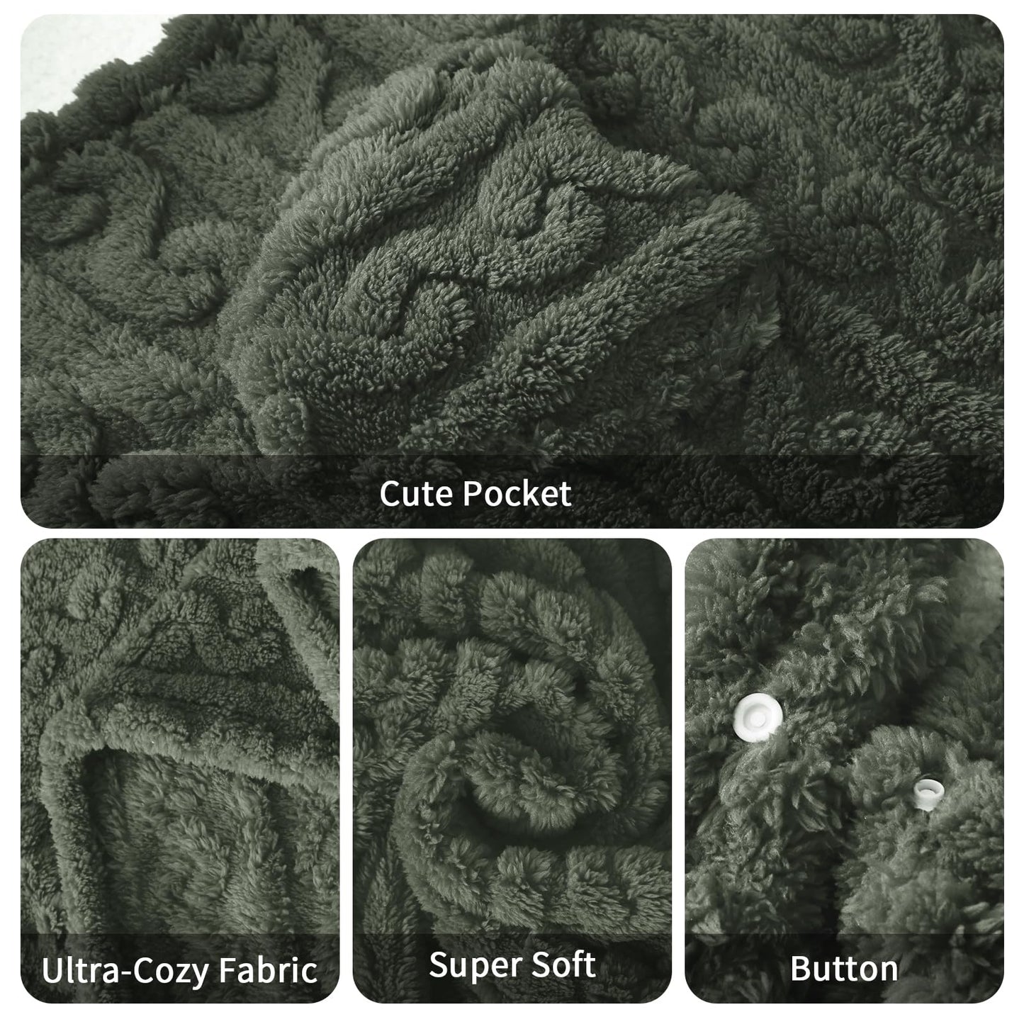Wearable Blanket Sherpa Fleece Shawl Blanket with Pockets Blanket Poncho Cape for Adults, Cozy Shawl TV Throw Blankets