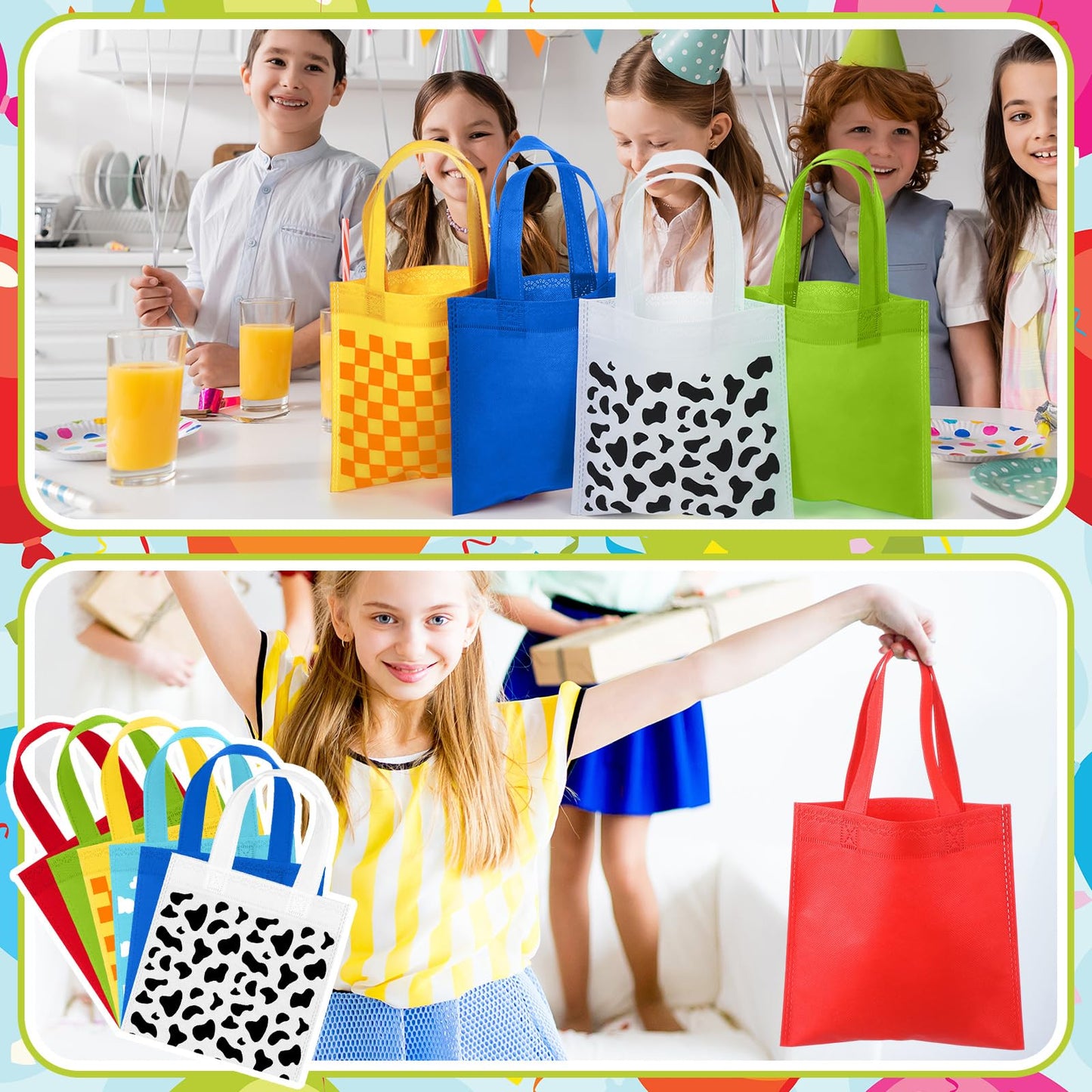 Locmeo 48 Pcs Cartoon Party Favor Bags Cartoon Birthday Party Decorations Blue Sky White Clouds and Cow Print Candy Gift Treat Goodie Bags for Baby Shower Bachelorette Supplies Decoration