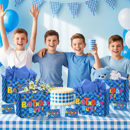 Innovoscape Blue Birthday Gift Bag for Boys Birthday Favor Bag with Tissue Paper and Card Colorful Happy Birthday Bag for Kids Boys Birthday Party Baby Shower