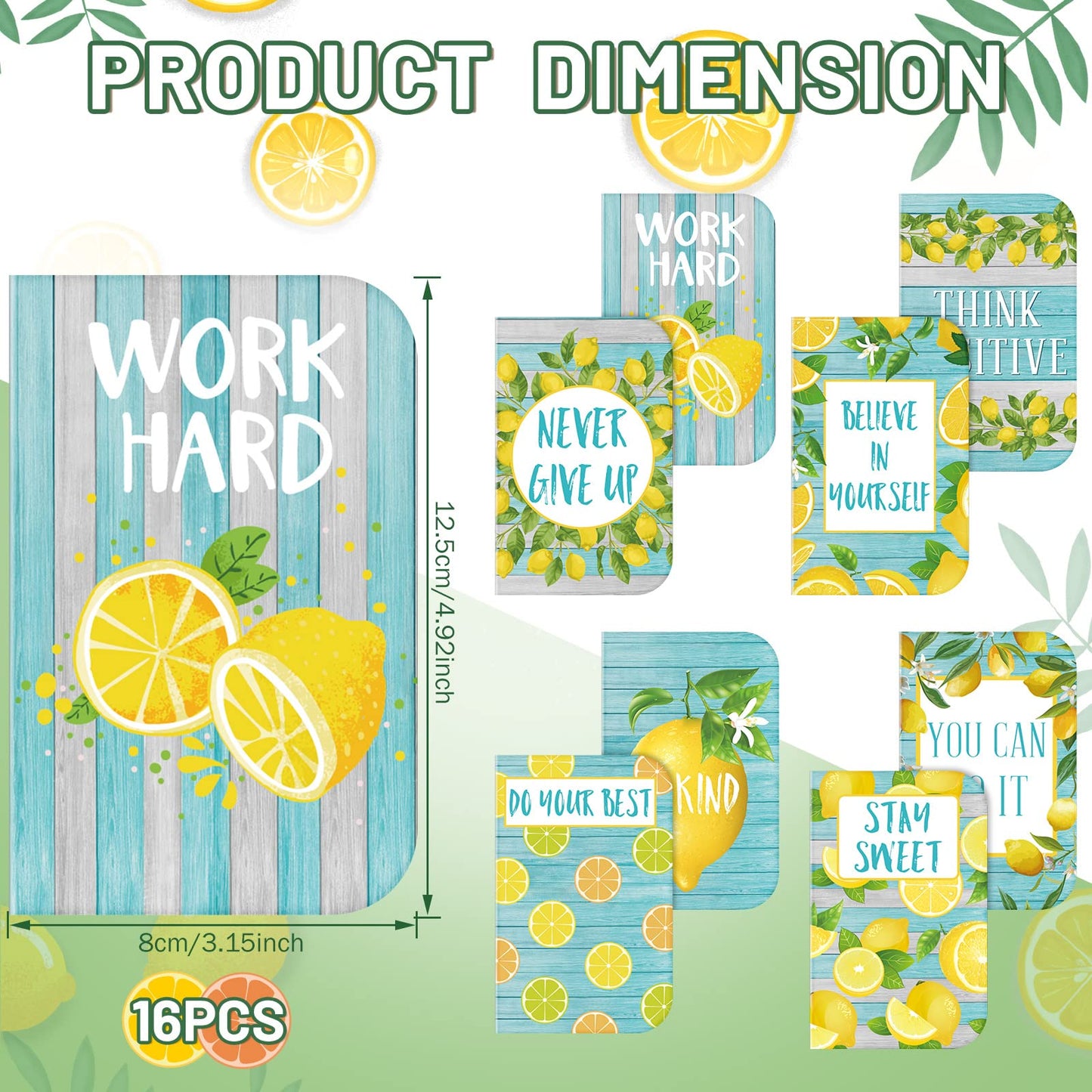 Fainne 16 Pcs Lemon Party Favors Mini Lemon Notebook Bulk for Women Gifts, 3.2 x 5 Inches Small Pocket Notepads for Fruits Theme Decoration, 8 Styles